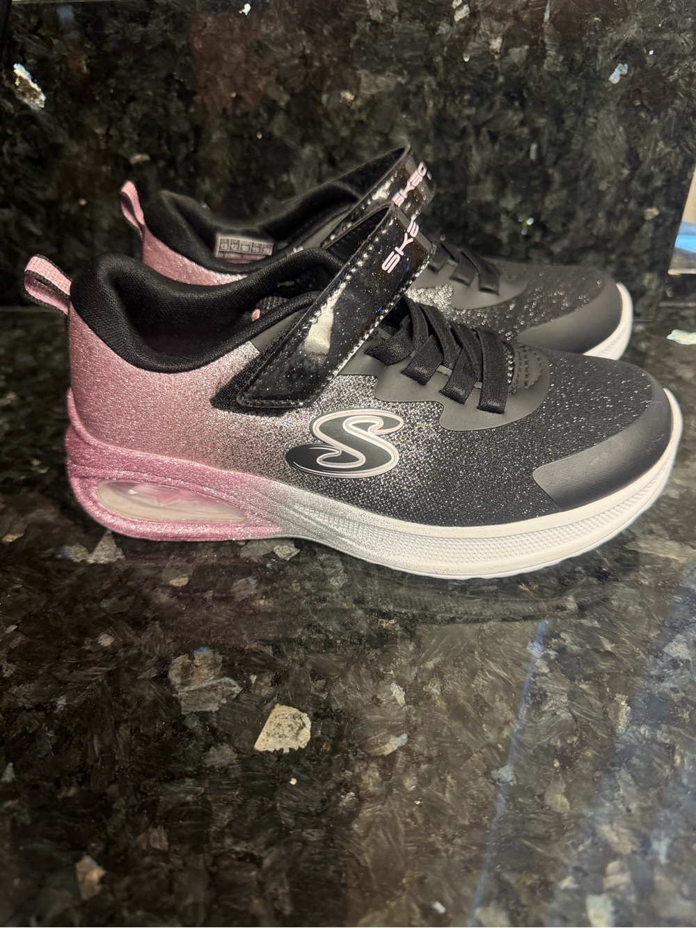 Skechers Kids Black and Pink Glitter Athletic Sneakers - Picture 2 of 8